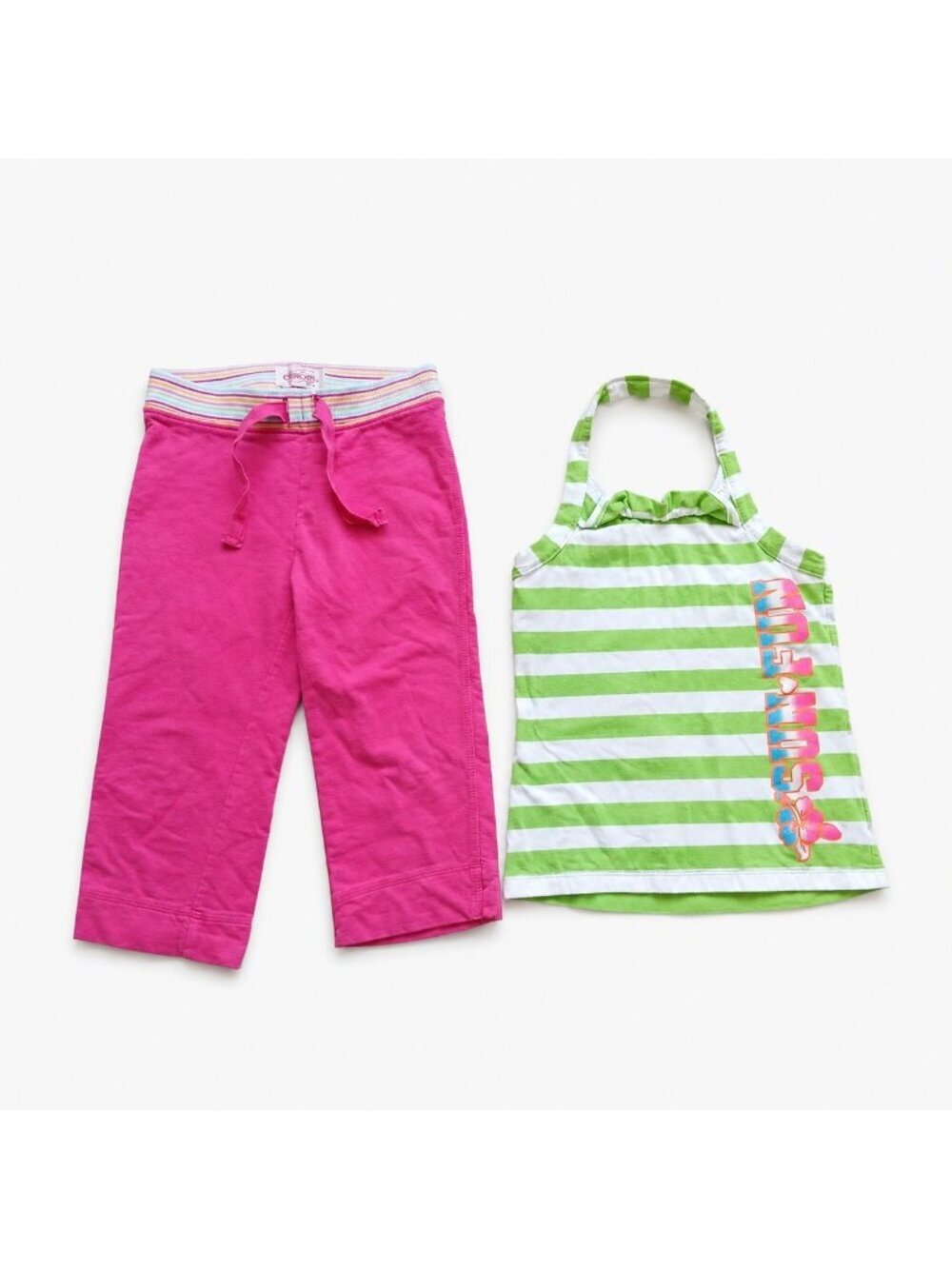 Girls 2-Piece Summer Outfit Set Size 6 & 7/8 | Pink Capri Pant & Neon Halter Top